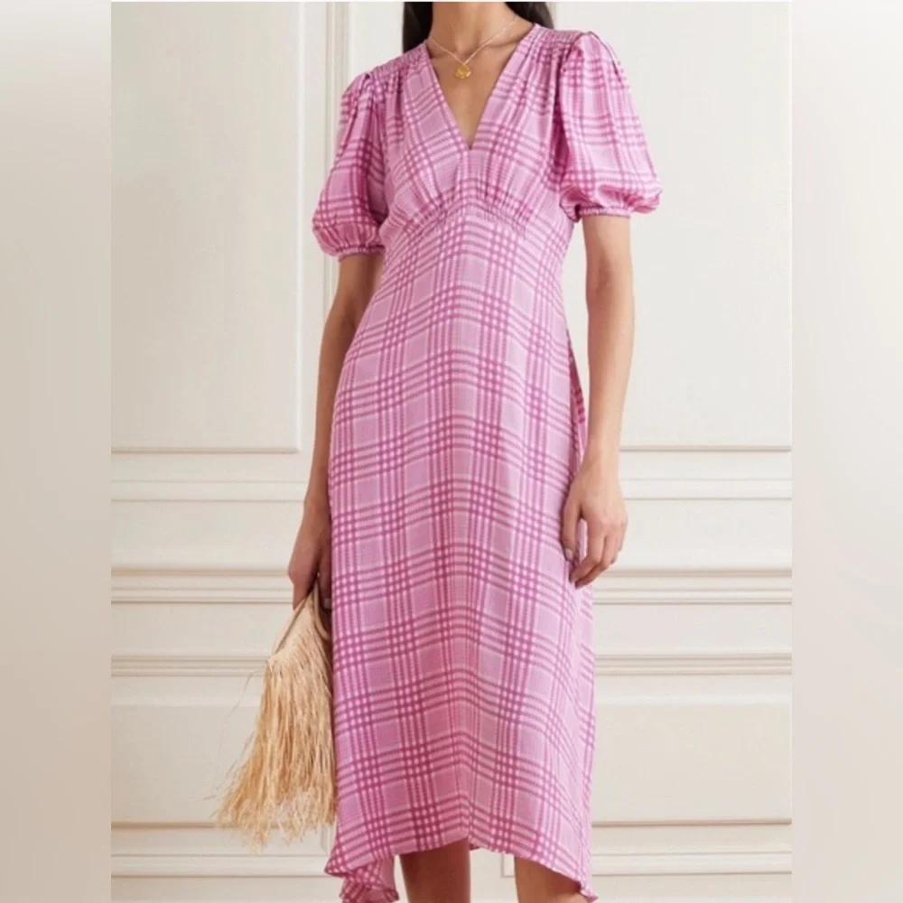 FAITHFUL The Brand Victoria Checked Midi Dress Sz 2 - Picture 2 of 8